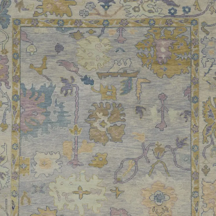 9' X 13' Purple Gray and Gold Wool Oriental Hand Knotted Area Rug With Fringe