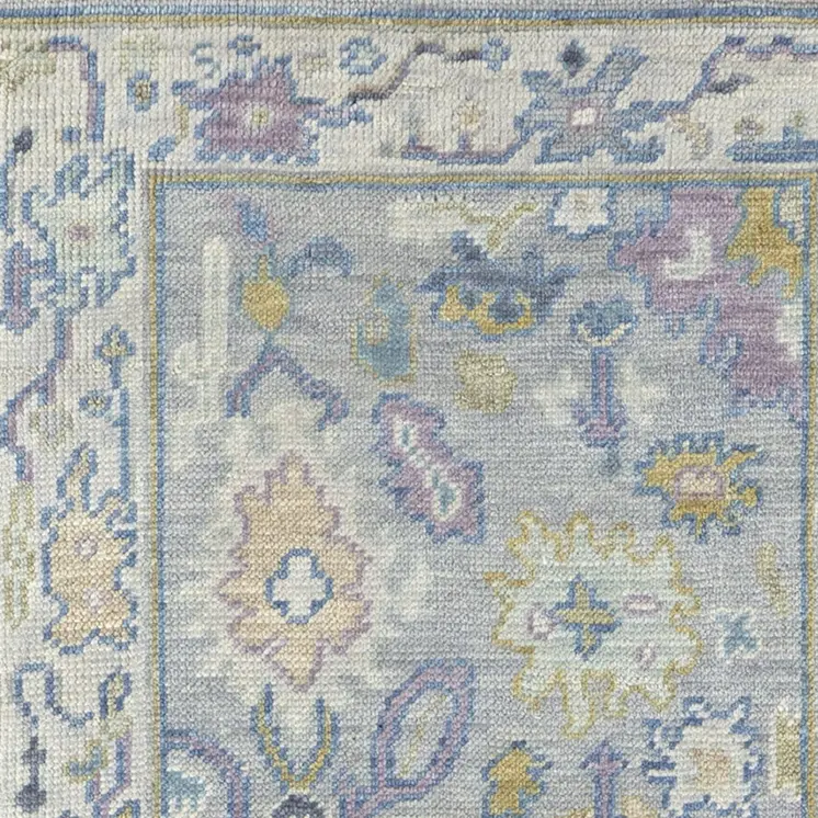 8' Purple Gray and Gold Wool Oriental Hand Knotted Runner Rug With Fringe