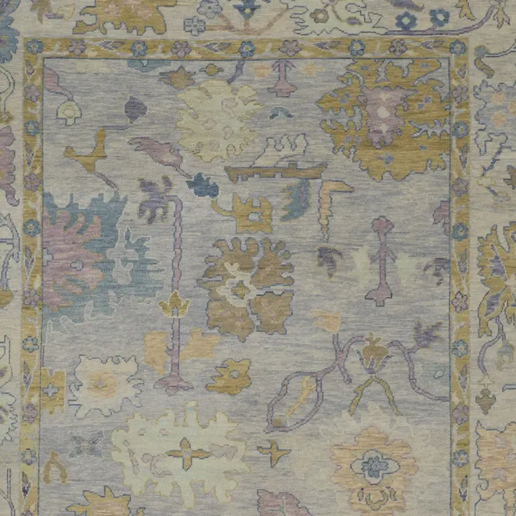 12' X 15' Purple Gray and Gold Wool Oriental Hand Knotted Area Rug With Fringe