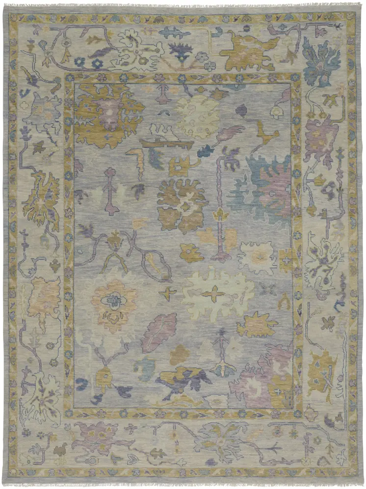 2' X 3' Purple Gray and Gold Wool Oriental Hand Knotted Area Rug With Fringe