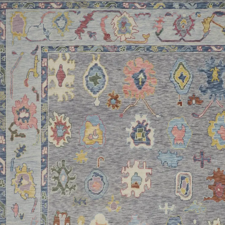 6' X 9' Gray Blue and Red Wool Oriental Hand Knotted Area Rug With Fringe