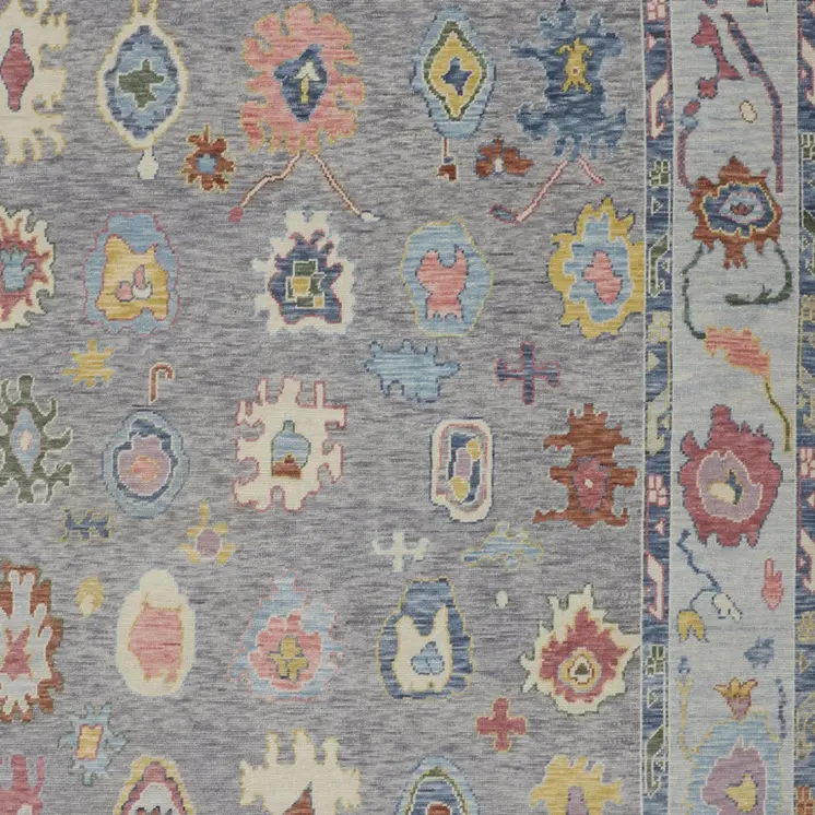 8' X 12' Gray Blue and Red Wool Oriental Hand Knotted Area Rug With Fringe