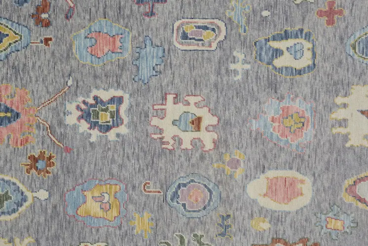 9' X 13' Gray Blue and Red Wool Oriental Hand Knotted Area Rug With Fringe
