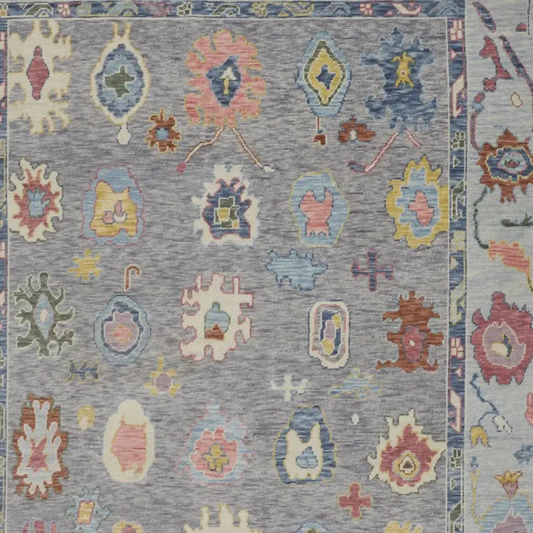 2' X 3' Gray Blue and Red Wool Oriental Hand Knotted Area Rug With Fringe