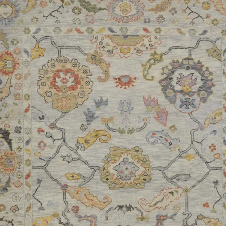 6' X 9' Gray Red and Yellow Wool Oriental Hand Knotted Area Rug With Fringe