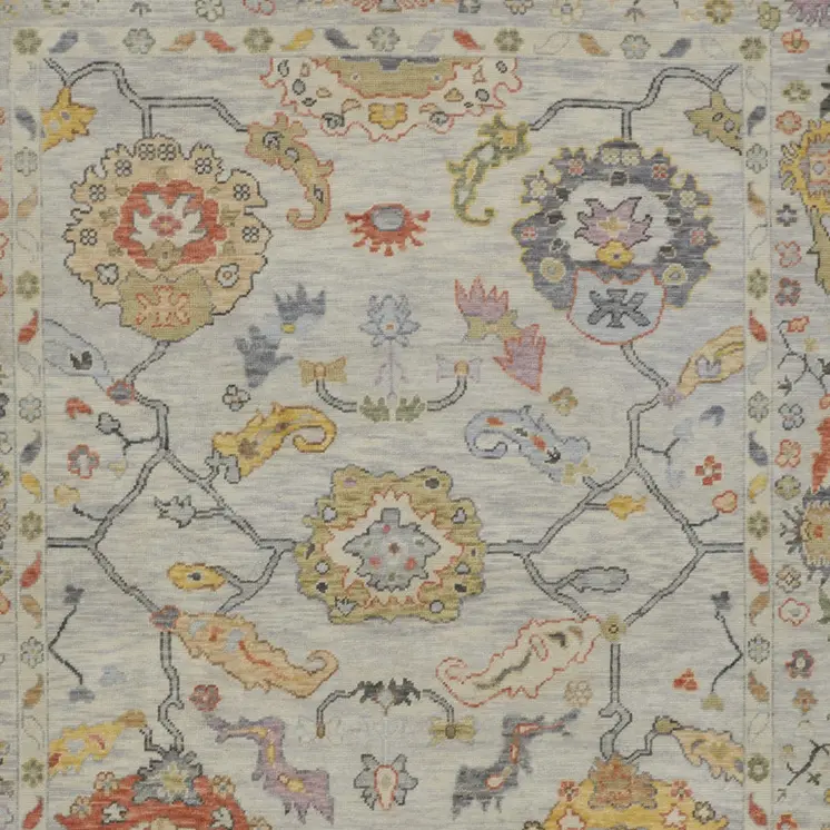 8' X 10' Gray Red and Yellow Wool Oriental Hand Knotted Area Rug With Fringe