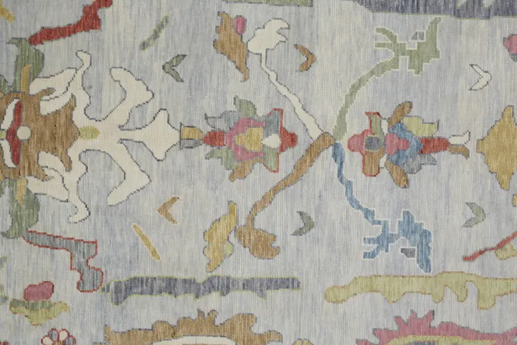 9' X 13' Gray Blue and Gold Wool Oriental Hand Knotted Area Rug With Fringe