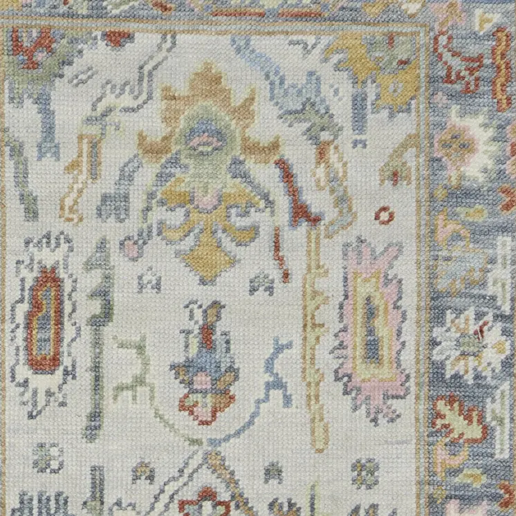8' Gray Blue and Gold Wool Oriental Hand Knotted Runner Rug With Fringe