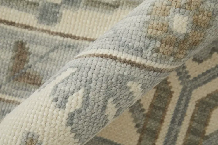 6' X 9' Ivory Gray and Brown Wool Floral Hand Knotted Area Rug With Fringe
