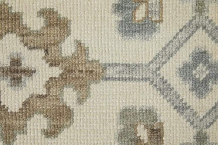 6' X 9' Ivory Gray and Brown Wool Floral Hand Knotted Area Rug With Fringe