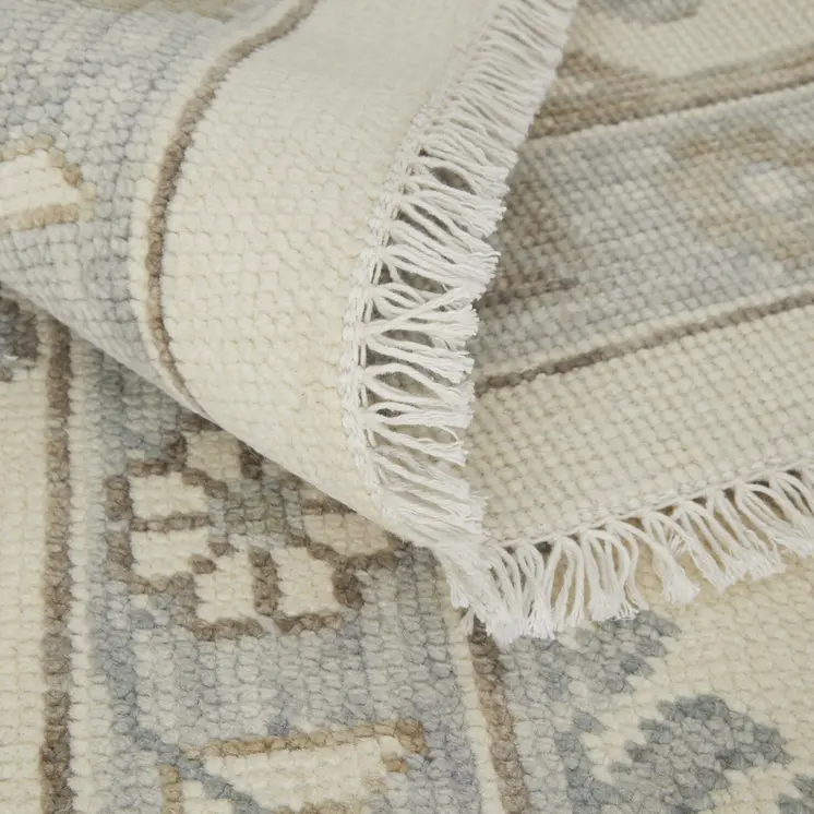 6' X 9' Ivory Gray and Brown Wool Floral Hand Knotted Area Rug With Fringe