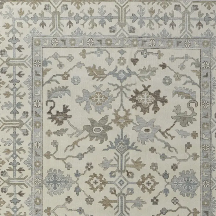 6' X 9' Ivory Gray and Brown Wool Floral Hand Knotted Area Rug With Fringe