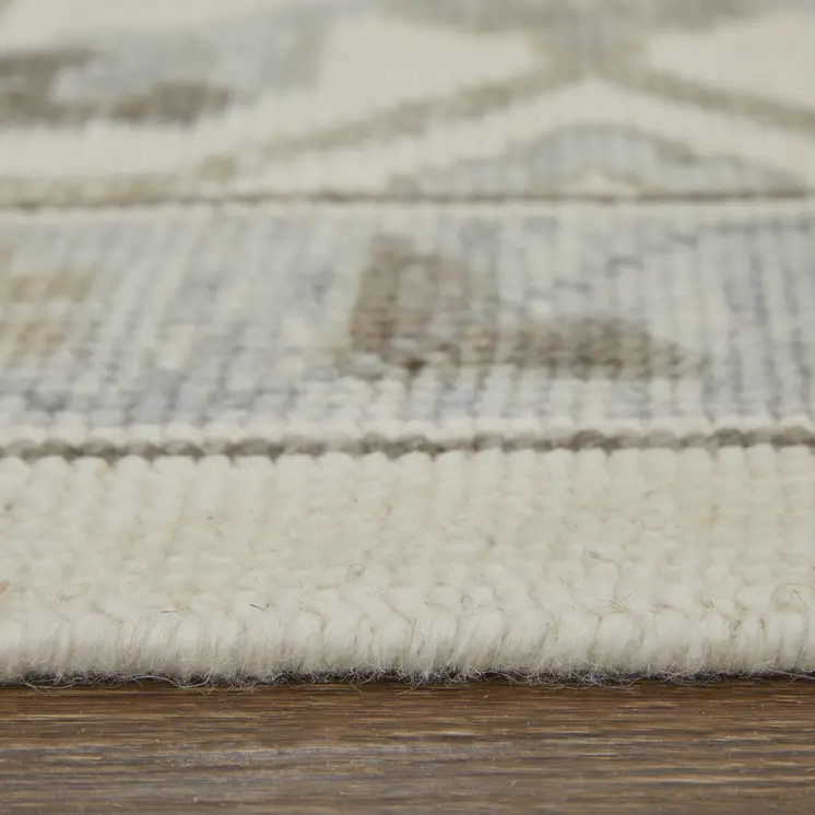 6' X 9' Ivory Gray and Brown Wool Floral Hand Knotted Area Rug With Fringe