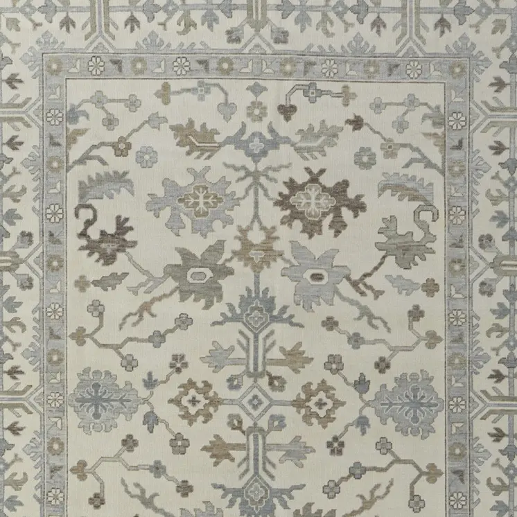 8' X 12' Ivory Gray and Brown Wool Floral Hand Knotted Area Rug With Fringe