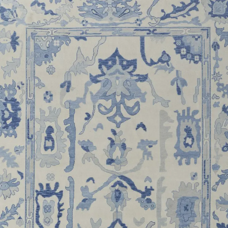 2' X 3' Ivory and Blue Wool Floral Hand Knotted Area Rug With Fringe