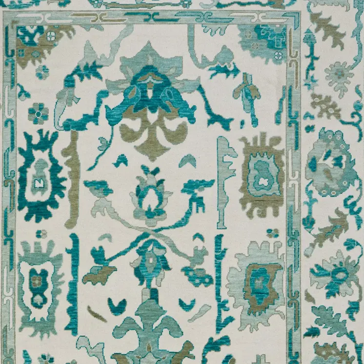 4' X 6' Green and Ivory Wool Floral Hand Knotted Area Rug With Fringe