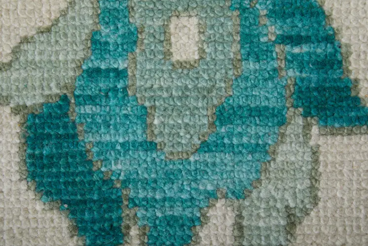 9' X 13' Green and Ivory Wool Floral Hand Knotted Area Rug With Fringe