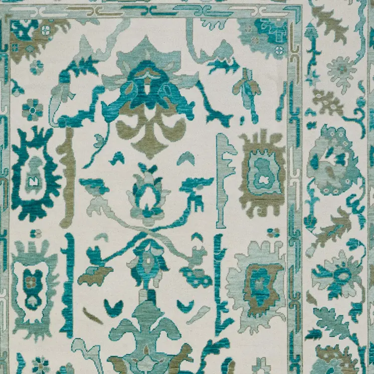 9' X 13' Green and Ivory Wool Floral Hand Knotted Area Rug With Fringe
