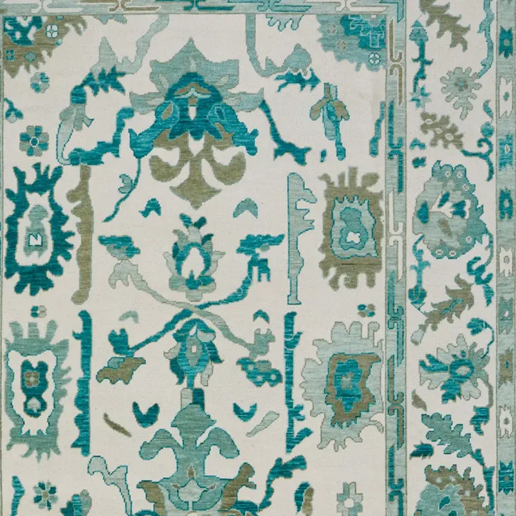 2' X 3' Green and Ivory Wool Floral Hand Knotted Area Rug With Fringe