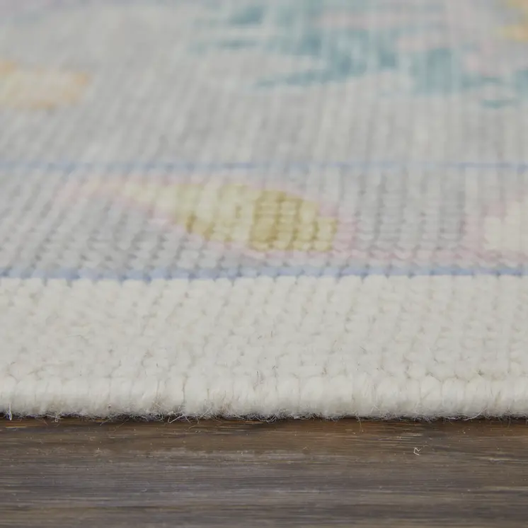 6' X 9' Gray Ivory and Orange Wool Floral Hand Knotted Area Rug With Fringe