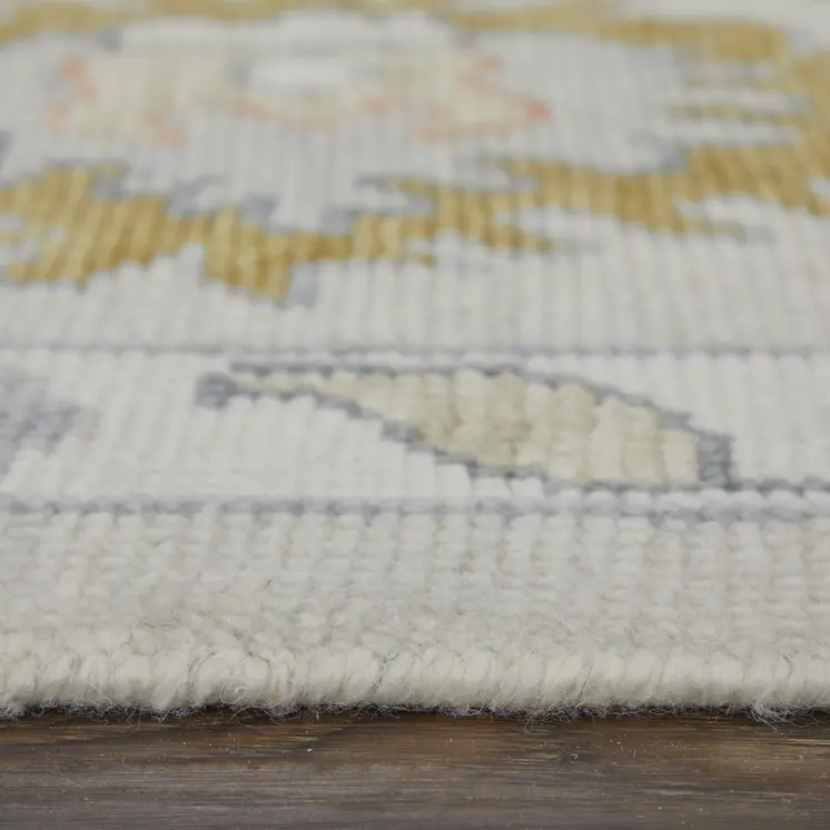 4' X 6' Gray Ivory and Gold Wool Floral Hand Knotted Area Rug With Fringe
