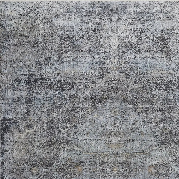 4' X 5' Gray and Silver Abstract Power Loom Worn Faded Area Rug