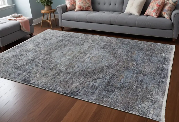 7' X 10' Gray and Silver Abstract Power Loom Worn Faded Area Rug