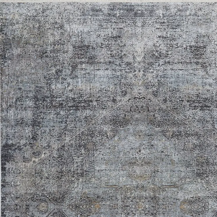 9' X 13' Gray and Silver Abstract Power Loom Worn Faded Area Rug