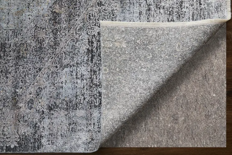 8' Gray and Silver Abstract Power Loom Worn Faded Runner Rug