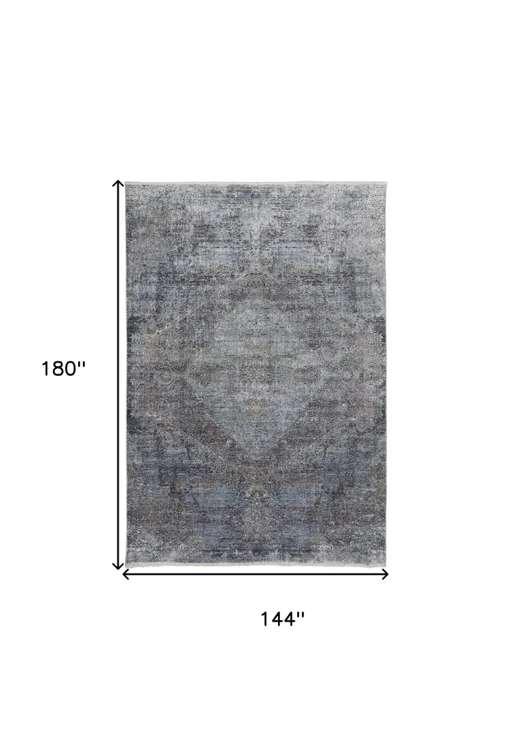 12' X 15' Gray Abstract Distressed Area Rug