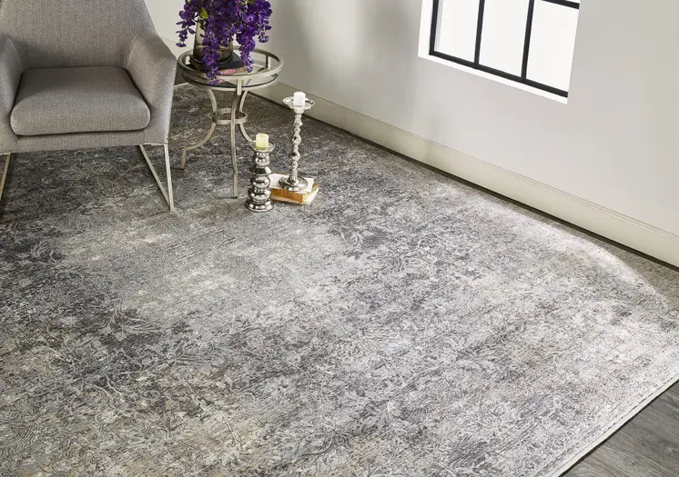 4' X 5' Gray Oriental Distressed Area Rug