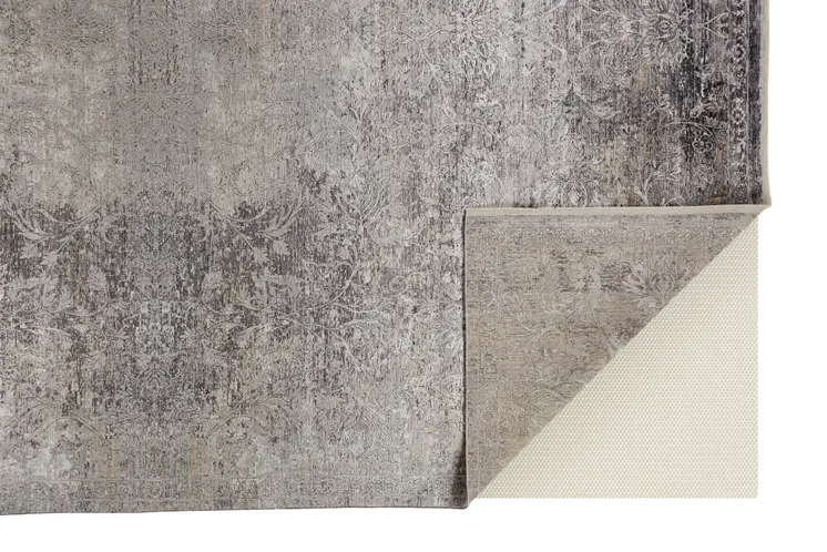 5' X 7' Tan and Gray Oriental Power Loom Worn Faded Area Rug