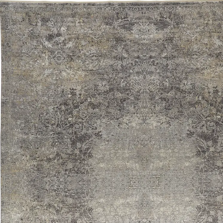 5' X 7' Tan and Gray Oriental Power Loom Worn Faded Area Rug