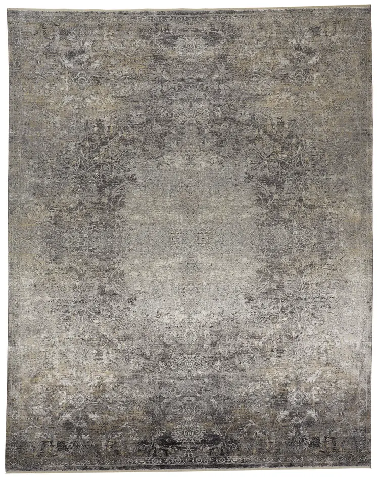 5' X 7' Tan and Gray Oriental Power Loom Worn Faded Area Rug