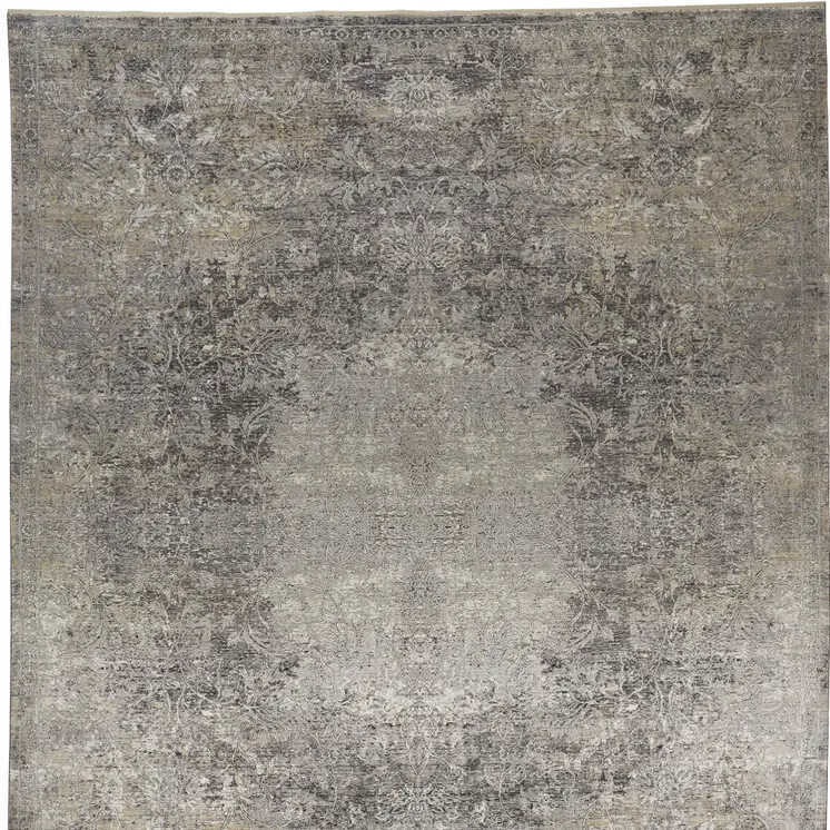 8' X 10' Tan and Gray Oriental Power Loom Worn Faded Area Rug
