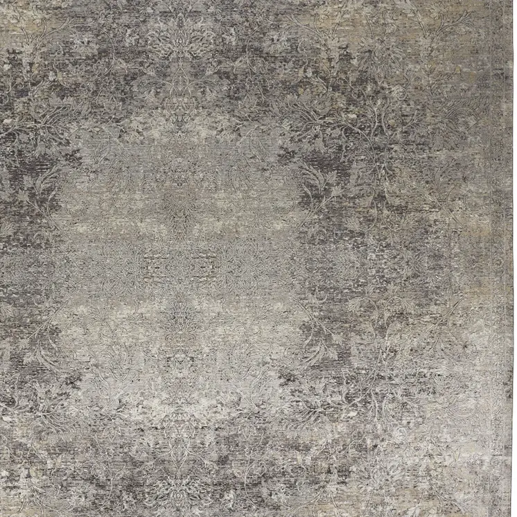 8' X 10' Tan and Gray Oriental Power Loom Worn Faded Area Rug