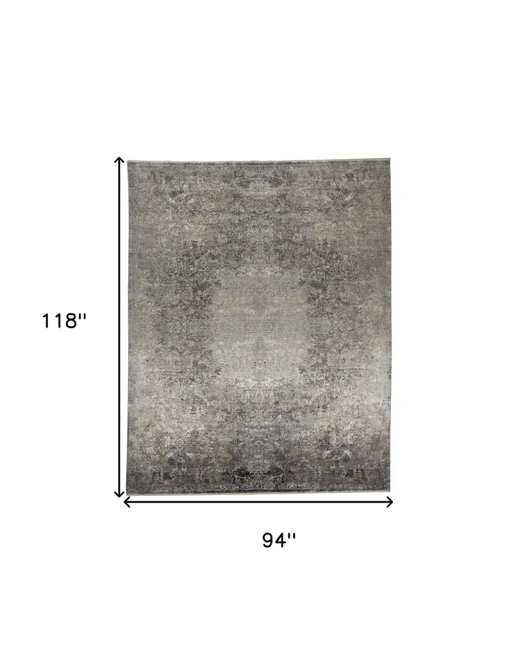 8' X 10' Tan and Gray Oriental Power Loom Worn Faded Area Rug