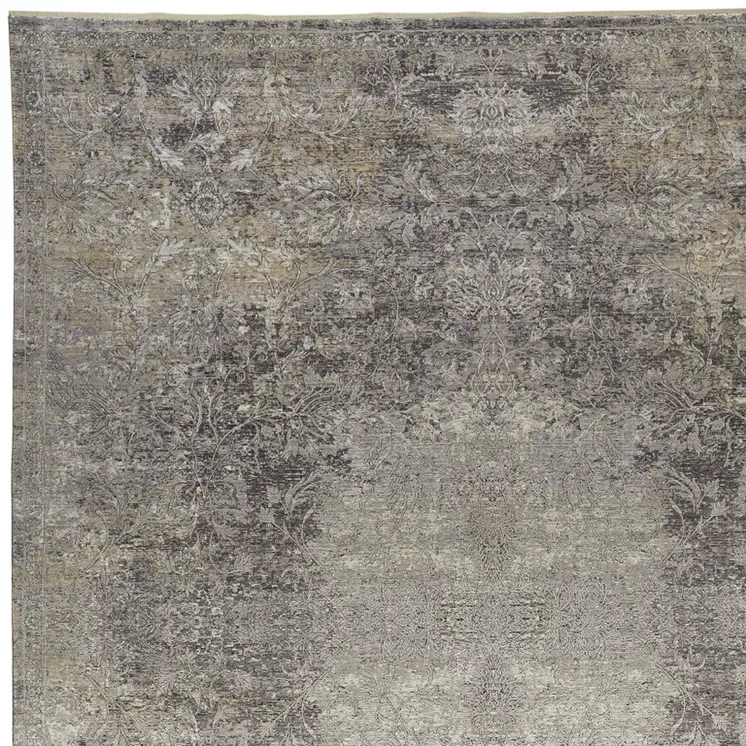9' X 13' Tan and Gray Oriental Power Loom Worn Faded Area Rug