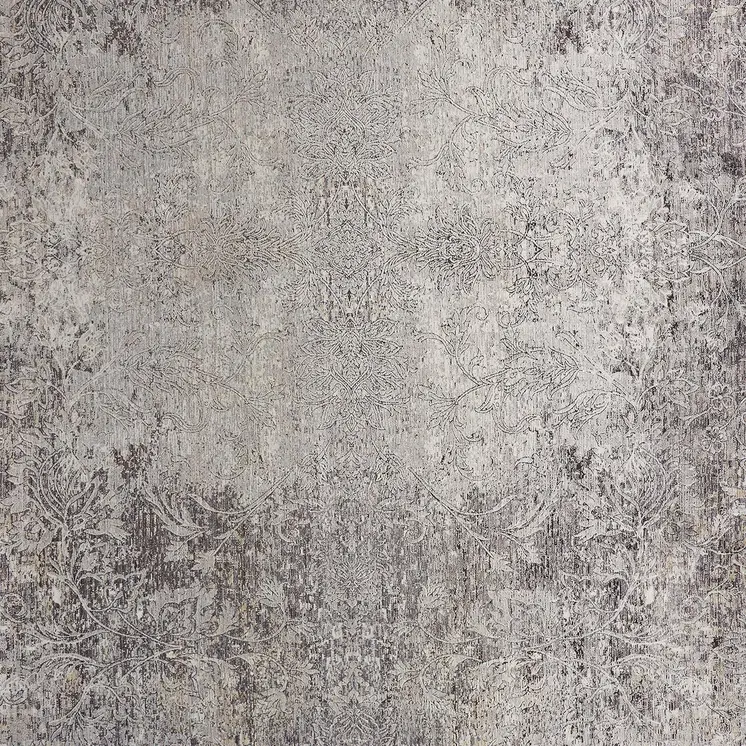 12' Gray and Ivory Oriental Power Loom Worn Faded Runner Rug