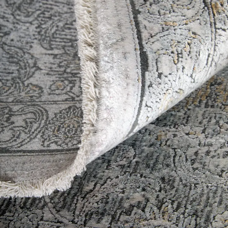 12' X 15' Gray and Silver Damask Power Loom Worn Faded Area Rug