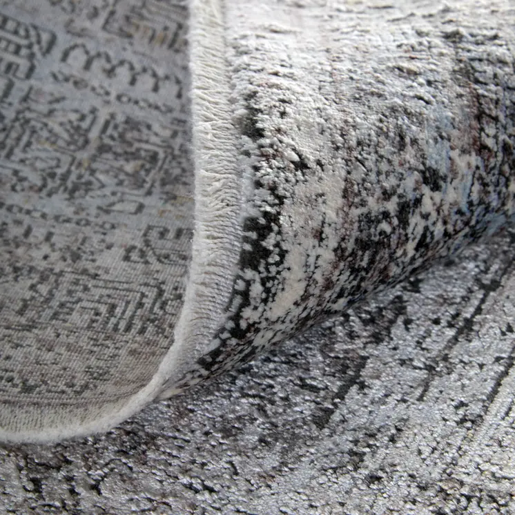 8' Gray and Silver Oriental Power Loom Worn Faded Runner Rug