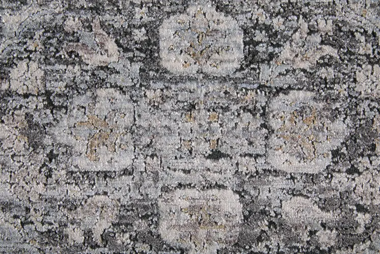 12' Gray and Silver Oriental Power Loom Worn Faded Runner Rug