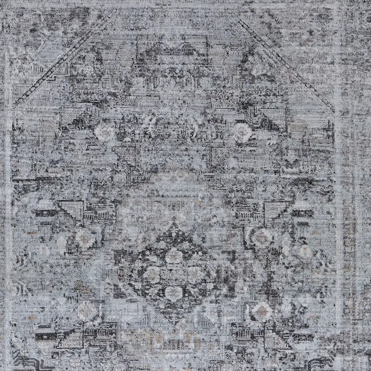 12' X 15' Gray and Silver Oriental Power Loom Worn Faded Area Rug
