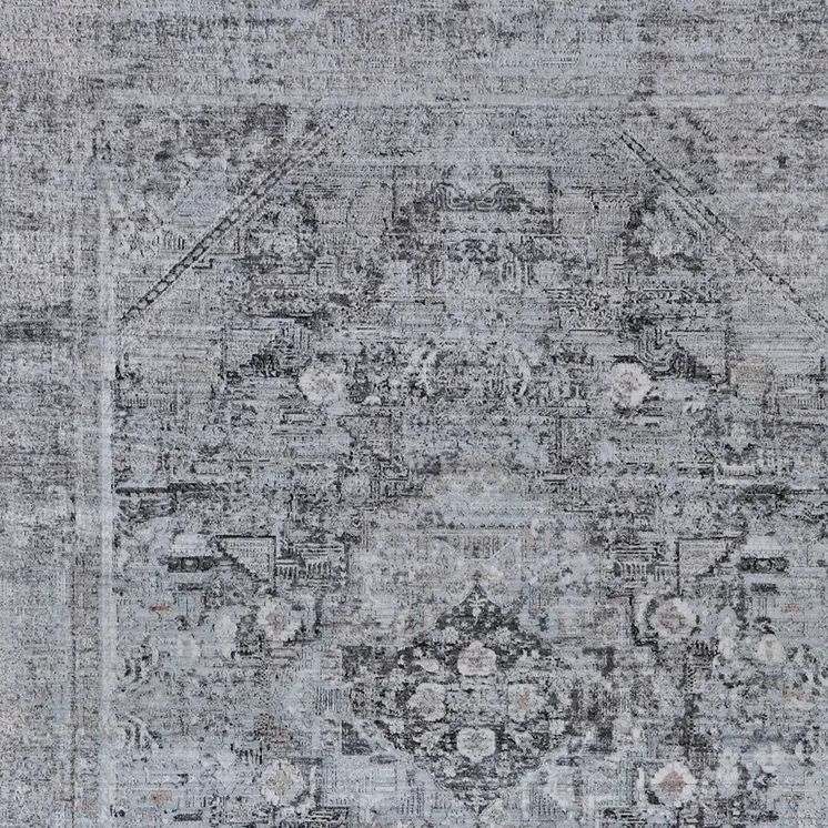 2' X 3' Gray and Silver Oriental Power Loom Worn Faded Area Rug