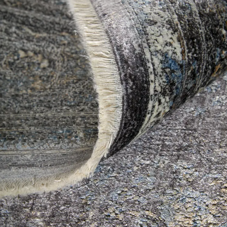 5' X 7' Gray and Silver Oriental Power Loom Worn Faded Area Rug