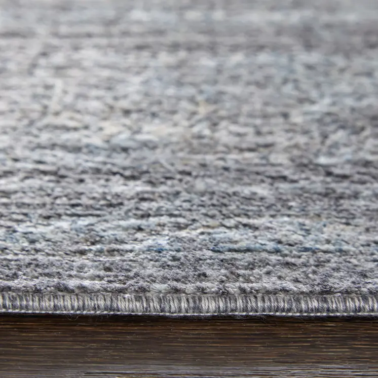 2' X 3' Gray and Silver Oriental Power Loom Worn Faded Area Rug
