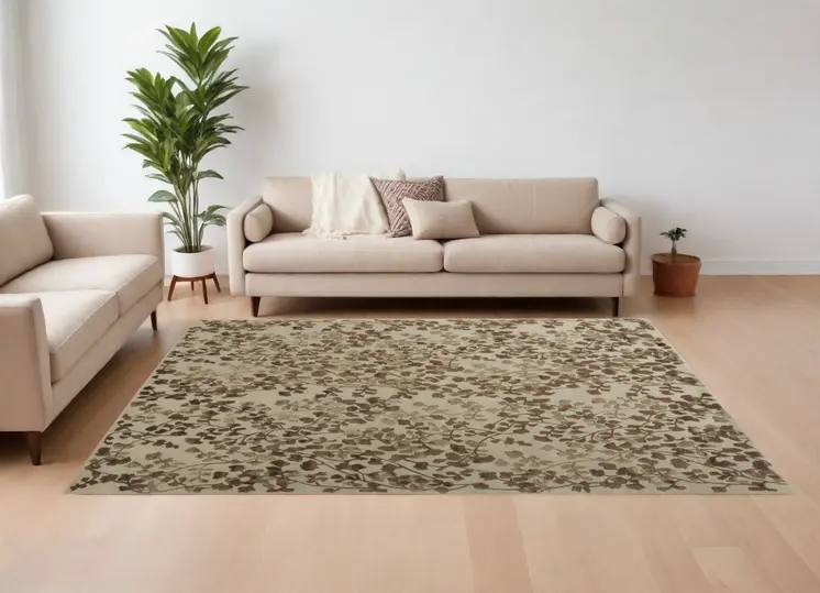 10' X 14' Taupe and Brown Floral Hand Tufted Area Rug