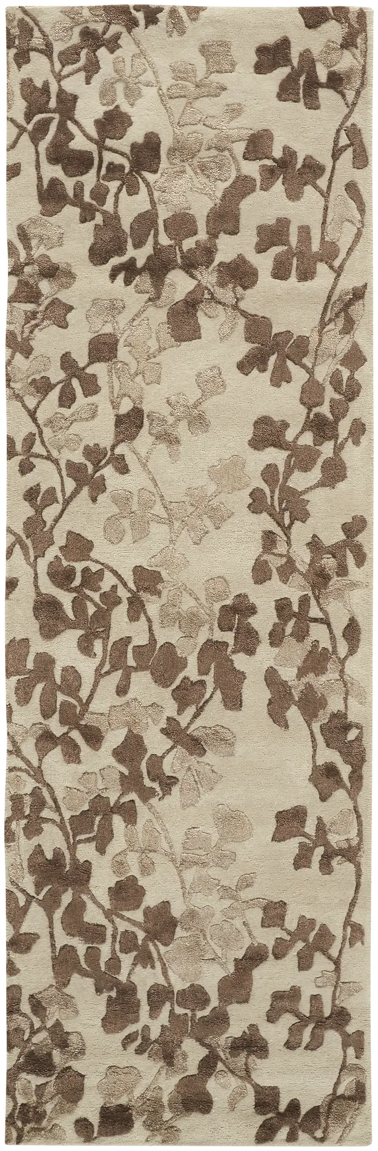 8' Taupe and Brown Floral Hand Tufted Runner Rug