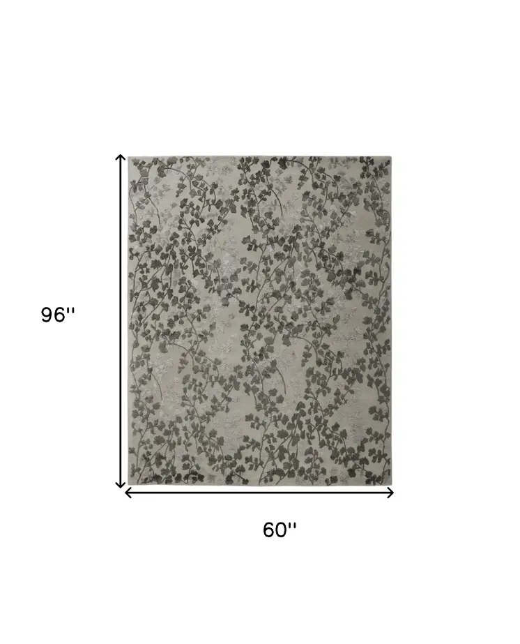 5' X 8' Gray and Silver Floral Hand Tufted Area Rug