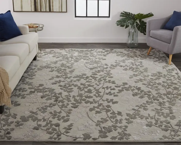 5' X 8' Gray and Silver Floral Hand Tufted Area Rug